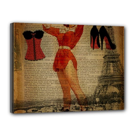 Vintage Newspaper Print Sexy Hot Gil Elvgren Pin Up Girl Paris Eiffel Tower Western Country Naughty  Canvas 16  X 12  (framed) by chicelegantboutique