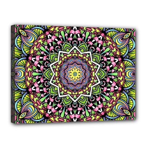 Psychedelic Leaves Mandala Canvas 16  X 12  (framed) by Zandiepants