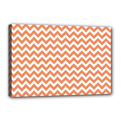 Orange And White Zigzag Canvas 18  X 12  (framed) by Zandiepants