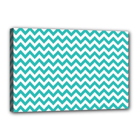 Turquoise And White Zigzag Pattern Canvas 18  X 12  (framed) by Zandiepants