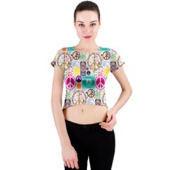 Peace Collage Crew Neck Crop Top by StuffOrSomething