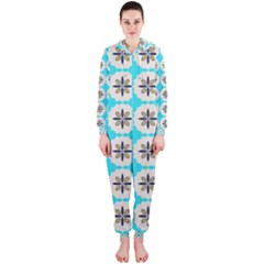 Floral Pattern On A Blue Background Hooded Onepiece Jumpsuit by LalyLauraFLM