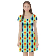 Yellow Chains Pattern Short Sleeve Skater Dress by LalyLauraFLM