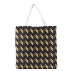 Tan Gray Modern Retro Chevron Patchwork Pattern Grocery Tote Bag by GardenOfOphir