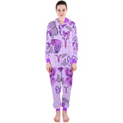 Purple Awareness Butterflies Hooded Onepiece Jumpsuit (ladies) by FunWithFibro