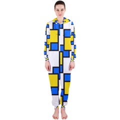 Yellow And Blue Squares Pattern  Hooded Onepiece Jumpsuit by LalyLauraFLM