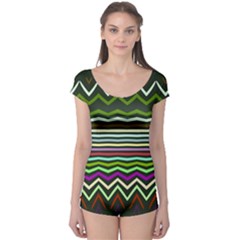 Chevrons And Distorted Stripes Short Sleeve Leotard by LalyLauraFLM