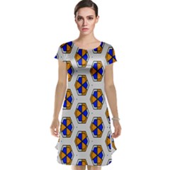 Orange Blue Honeycomb Pattern Cap Sleeve Nightdress by LalyLauraFLM