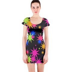 Colorful Stars Pattern Short Sleeve Bodycon Dress by LalyLauraFLM