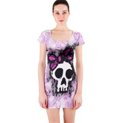 Sketched Skull Princess Short Sleeve Bodycon Dress by ArtistRoseanneJones