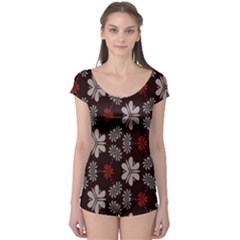 Floral Pattern On A Brown Background Short Sleeve Leotard by LalyLauraFLM