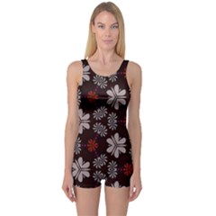 Floral Pattern On A Brown Background Women s Boyleg One Piece Swimsuit by LalyLauraFLM