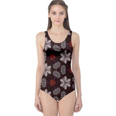 Floral Pattern On A Brown Background Women s One Piece Swimsuit by LalyLauraFLM