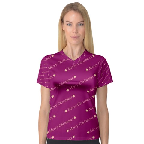 Merry Christmas,text,bordeaux Women s V-neck Sport Mesh Tee by ImpressiveMoments