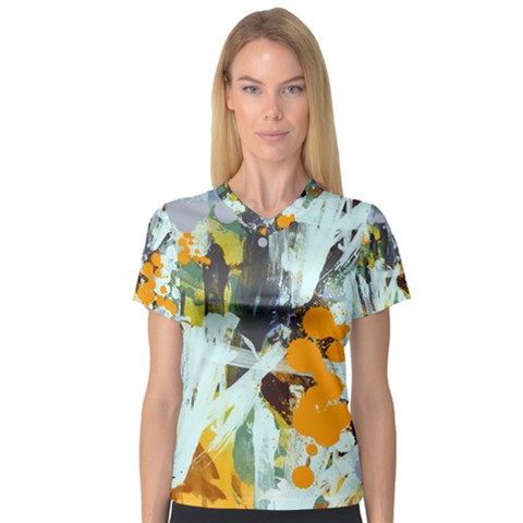 Abstract Country Garden Women s V-neck Sport Mesh Tee by digitaldivadesigns