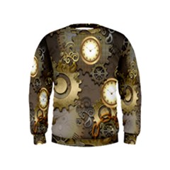 Steampunk, Golden Design With Clocks And Gears Boys  Sweatshirts by FantasyWorld7