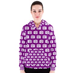 Modern Chic Vector Camera Illustration Pattern Women s Zipper Hoodies by GardenOfOphir