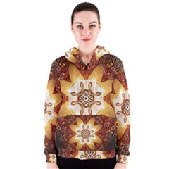 Elegant, Decorative Kaleidoskop In Gold And Red Women s Zipper Hoodies by FantasyWorld7