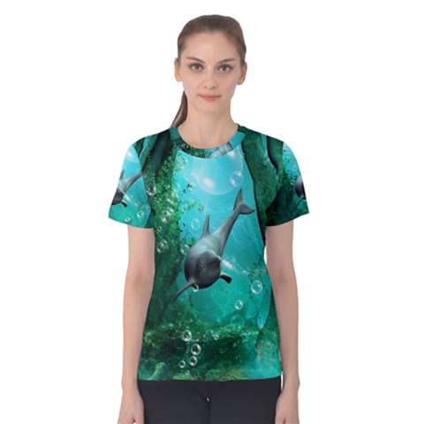 Wonderful Dolphin Women s Cotton Tees by FantasyWorld7