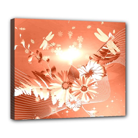 Amazing Flowers With Dragonflies Deluxe Canvas 24  X 20   by FantasyWorld7