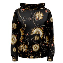 Golden Flowers On Black Background Women s Pullover Hoodies by FantasyWorld7