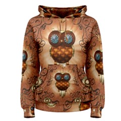 Steampunk, Funny Owl With Clicks And Gears Women s Pullover Hoodies by FantasyWorld7