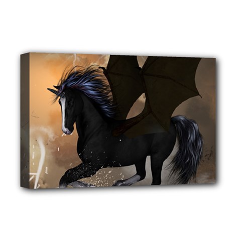 Awesome Dark Unicorn With Clouds Deluxe Canvas 18  X 12   by FantasyWorld7