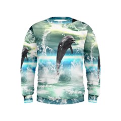 Funny Dolphin Jumping By A Heart Made Of Water Boys  Sweatshirts by FantasyWorld7