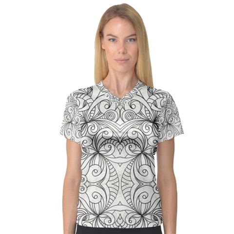 Drawing Floral Doodle 1 Women s V-neck Sport Mesh Tee by MedusArt