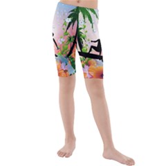 Tropical Design With Surfboarder Kid s Swimwear by FantasyWorld7