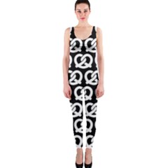 Black And White Pretzel Illustrations Pattern Onepiece Catsuits by GardenOfOphir