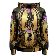 Lion Silhouette With Flame On Golden Shield Women s Pullover Hoodies by FantasyWorld7