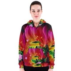 Awesome F?owers With Glowing Lines Women s Zipper Hoodies by FantasyWorld7