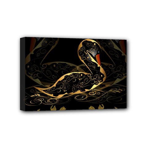 Wonderful Swan In Gold And Black With Floral Elements Mini Canvas 6  X 4  by FantasyWorld7