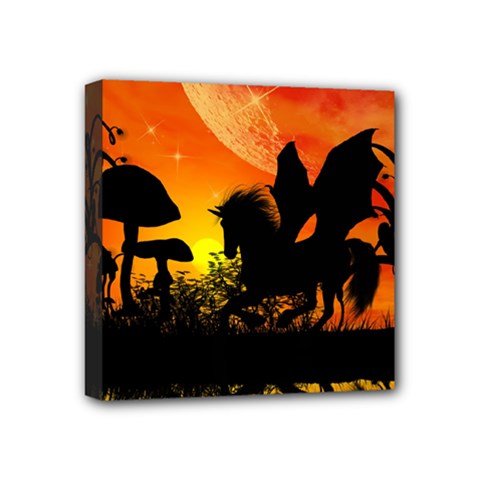 Beautiful Unicorn Silhouette In The Sunset Mini Canvas 4  X 4  by FantasyWorld7