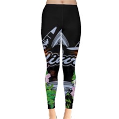 Surfboarder With Damask In Blue On Black Bakcground Women s Leggings by FantasyWorld7