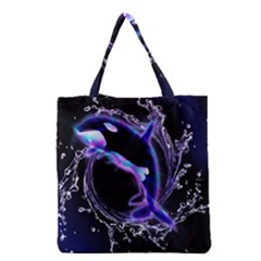 Orca With Glowing Line Jumping Out Of A Circle Mad Of Water Grocery Tote Bags by FantasyWorld7