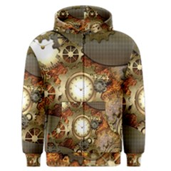 Steampunk, Wonderful Steampunk Design With Clocks And Gears In Golden Desing Men s Zipper Hoodies by FantasyWorld7