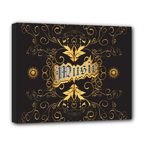 Music The Word With Wonderful Decorative Floral Elements In Gold Deluxe Canvas 20  X 16   by FantasyWorld7