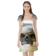 Skull Sunset Short Sleeve Skater Dresses by icarusismartdesigns