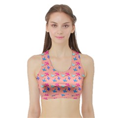 Birds Pattern On Pink Background Women s Sports Bra With Border by LovelyDesigns4U