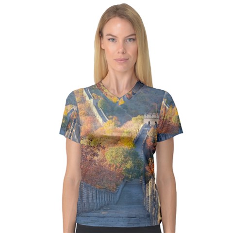 Great Wall Of China 1 Women s V-neck Sport Mesh Tee by trendistuff