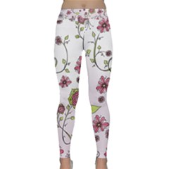 Pink Whimsical Flowers On Pink Yoga Leggings by Zandiepants