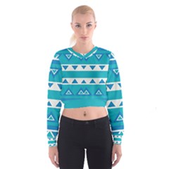 Blue Triangles And Stripes    Women s Cropped Sweatshirt by LalyLauraFLM