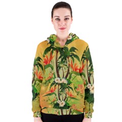 Tropical Design With Flowers And Palm Trees Women s Zipper Hoodie by FantasyWorld7