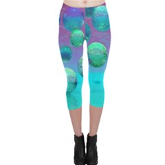 Ocean Dreams, Abstract Aqua Violet Ocean Fantasy Capri Leggings  by DianeClancy