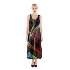 Peacock Symphony, Abstract Rainbow Music Full Print Maxi Dress by DianeClancy