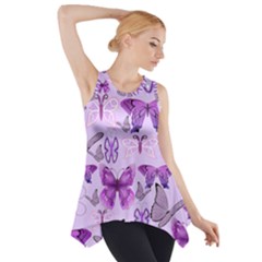 Purple Awareness Butterflies Side Drop Tank Tunic by FunWithFibro