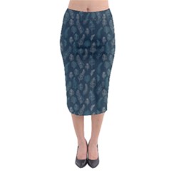 Whimsical Feather Pattern, Midnight Blue, Midi Pencil Skirt by Zandiepants