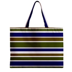 Olive Green Blue Stripes Pattern Zipper Mini Tote Bag by BrightVibesDesign